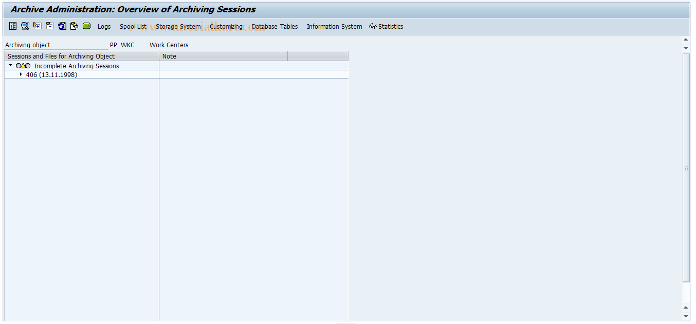 SAP TCode CRA3 - PP: Archiving work cntr maintenance