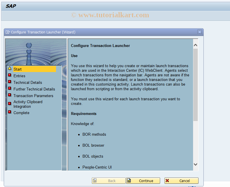 SAP TCode CRMC_IC_ACTIONWZ - Configure Transaction Launcher
