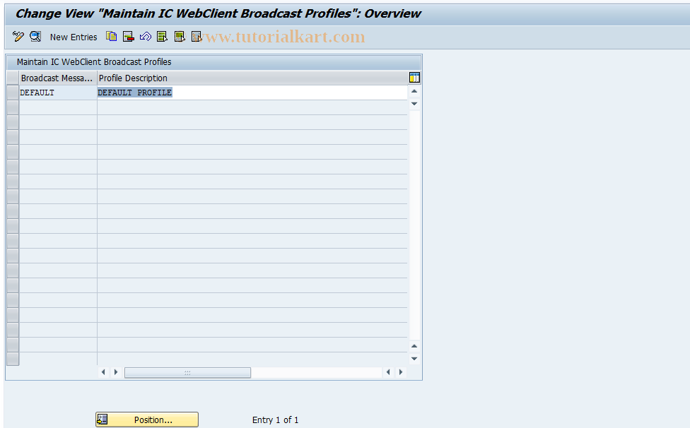 SAP TCode CRMC_IC_BROAD - IC WebClient Broadcast Customizing