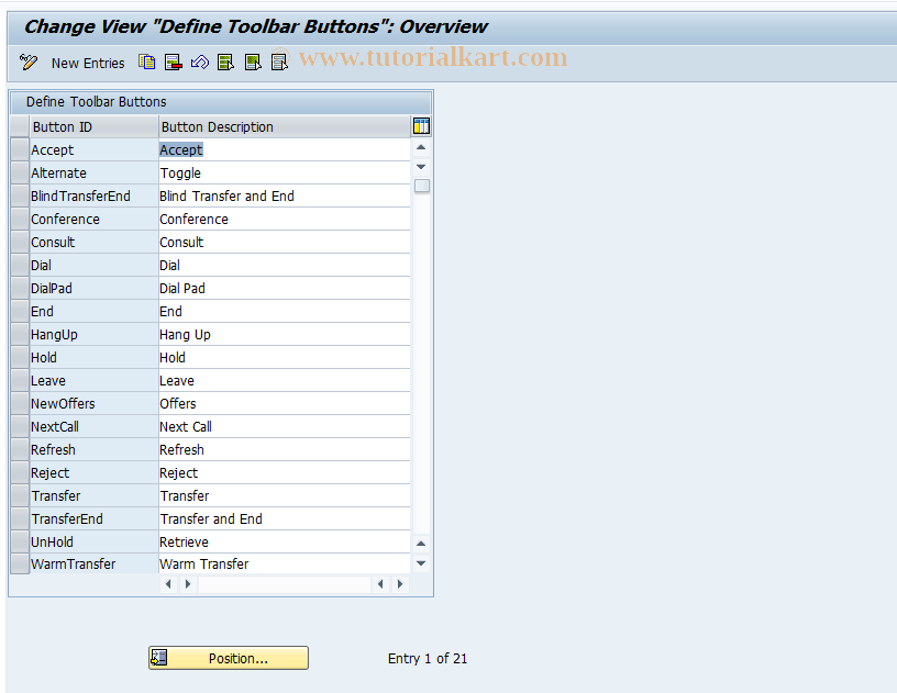 SAP TCode CRMC_IC_TLBBTN - Define Toolbar Buttons