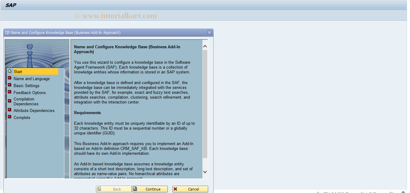 SAP TCode CRMC_SAF_WZ_KB - SAF: Wizard BAdI Knowledge Base