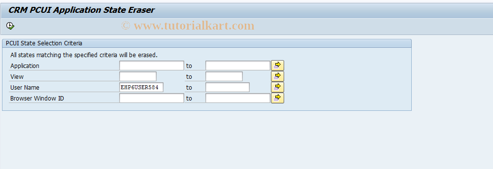 SAP TCode CRM_BSP_STATE_ERASE - Erases the specified PCUI state.