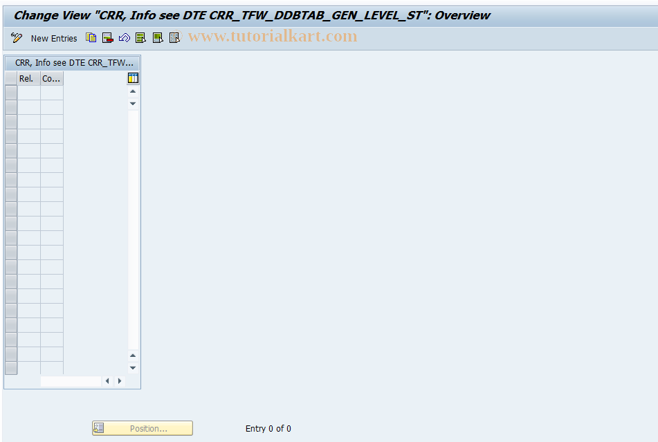 SAP TCode CRR_TFW_STR - Data Base Table Generation Level