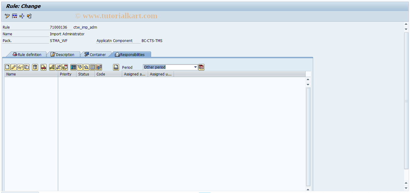 SAP TCode CTW_PFAC_IMP_ADM - Maintain Responsibilities