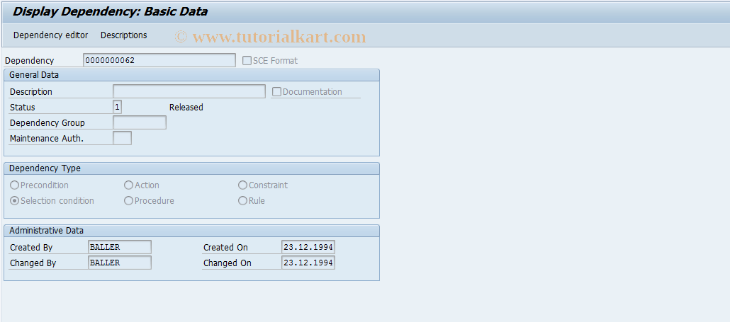 SAP TCode CU03 - Display Dependency