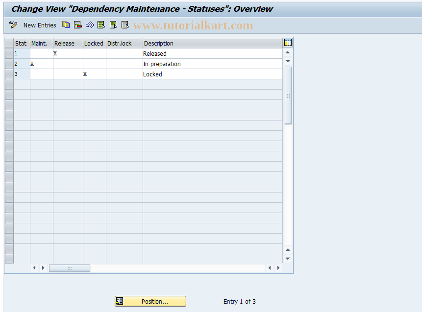SAP TCode CU10 - Dependency Maintenance - Statuses