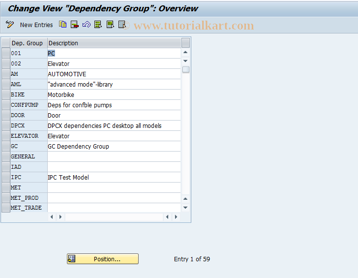 SAP TCode CU11 - Dependency Maintenance - Groups