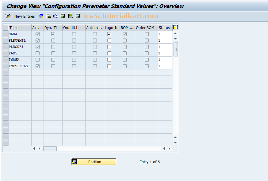 SAP TCode CU18 - Configuration Paramters: Default
