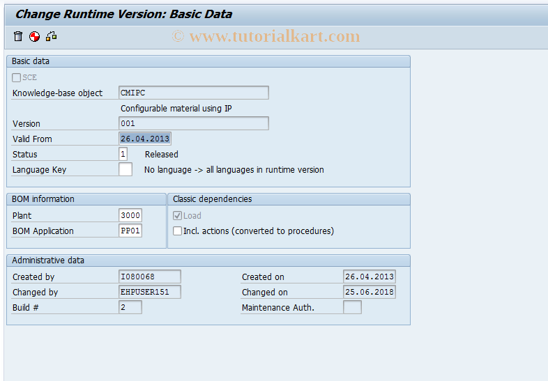 SAP TCode CU35 - Change Runtime Version for SCE