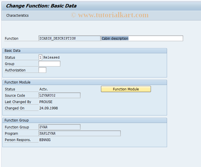 SAP TCode CU66 - Change Function