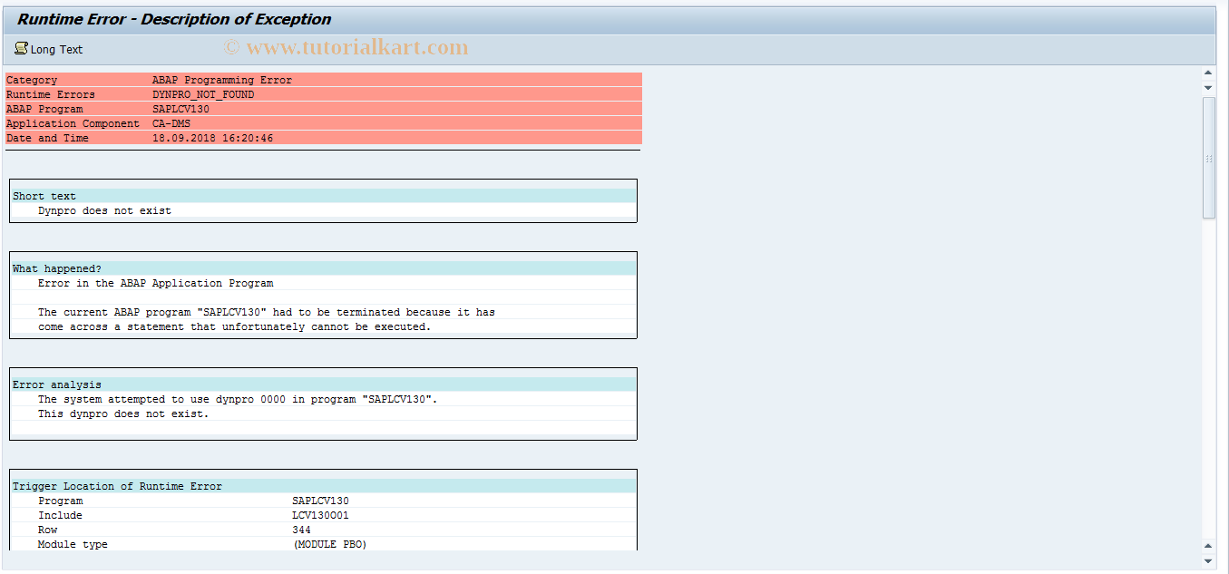 SAP TCode CV130 - TEST_CV130