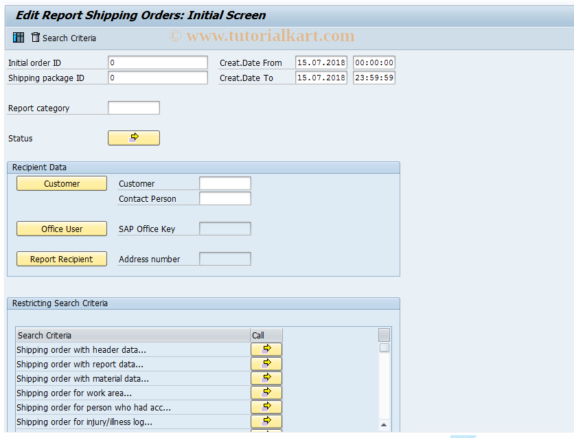 SAP TCode CVD1 - Edit Report Shipping Orders