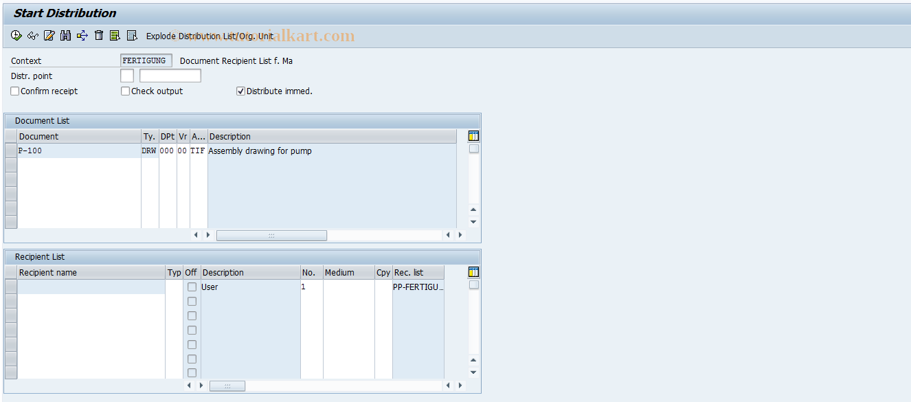 SAP TCode CVI7 - Start distribution with recipient list