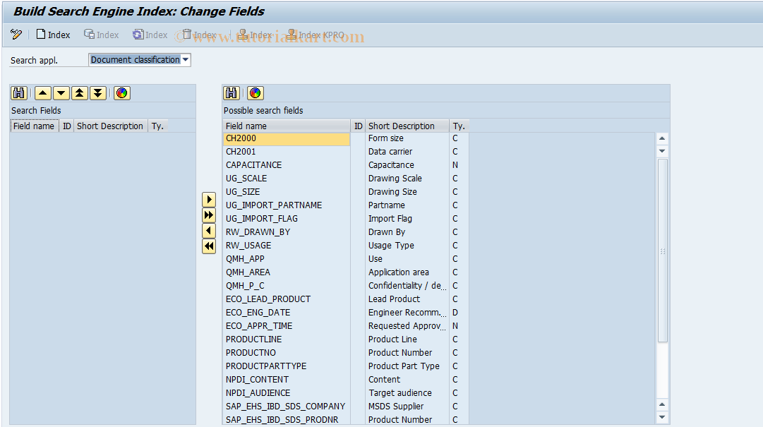 SAP TCode CVSE_CUSTOMIZING - Customizing for SE document search