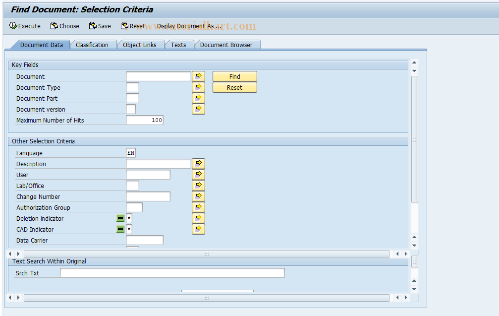 SAP TCode CVW4A - Display document lists in WWW
