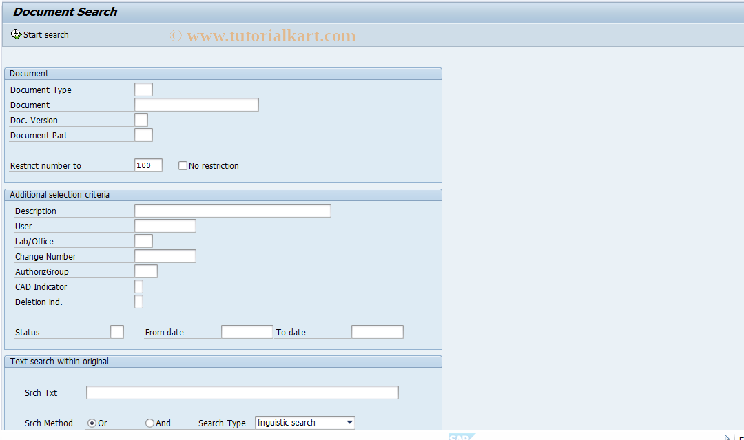 SAP TCode CVWEB_DOCLIST_SHOW - Find documents in the World Wide Web