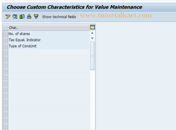 SAP TCode CX0AC - Attrib for CU: Maintenance Characteristic Values
