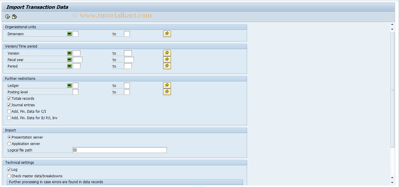 SAP TCode CX0TA - Import Transaction Data