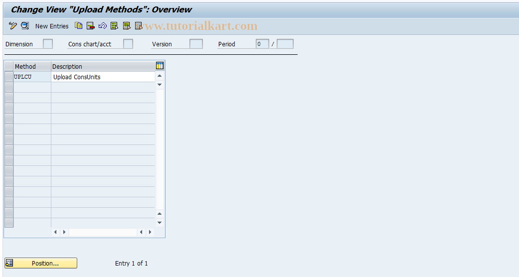 SAP TCode CX1B1 - Upload Methods - Cons Units