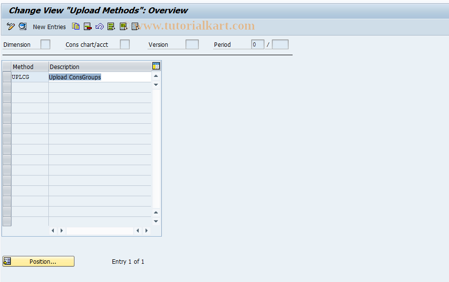 SAP TCode CX1C1 - Upload Methods for Cons Groups