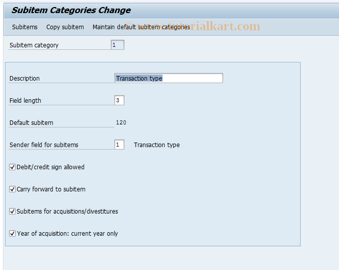 SAP TCode CX1E - Change subitem categories