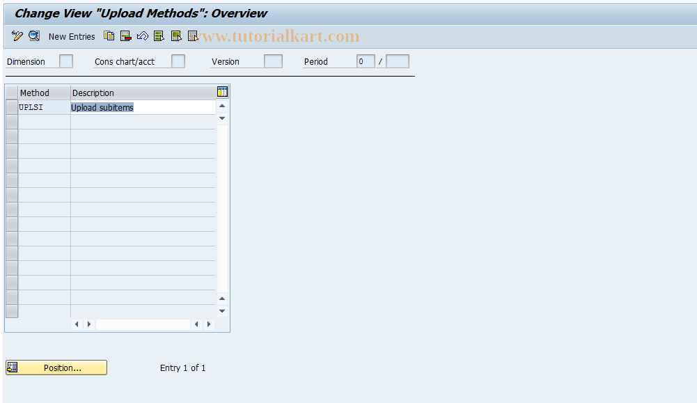 SAP TCode CX1S0 - Upload Methods for Subitems