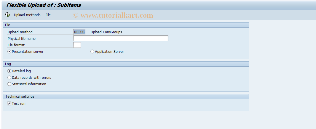 SAP TCode CX1S2 - Upload Subitems