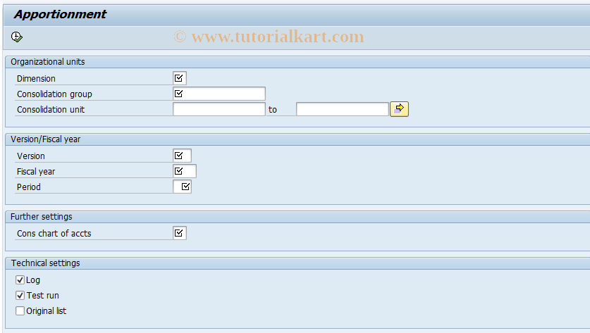 SAP TCode CX26 - Apportionment