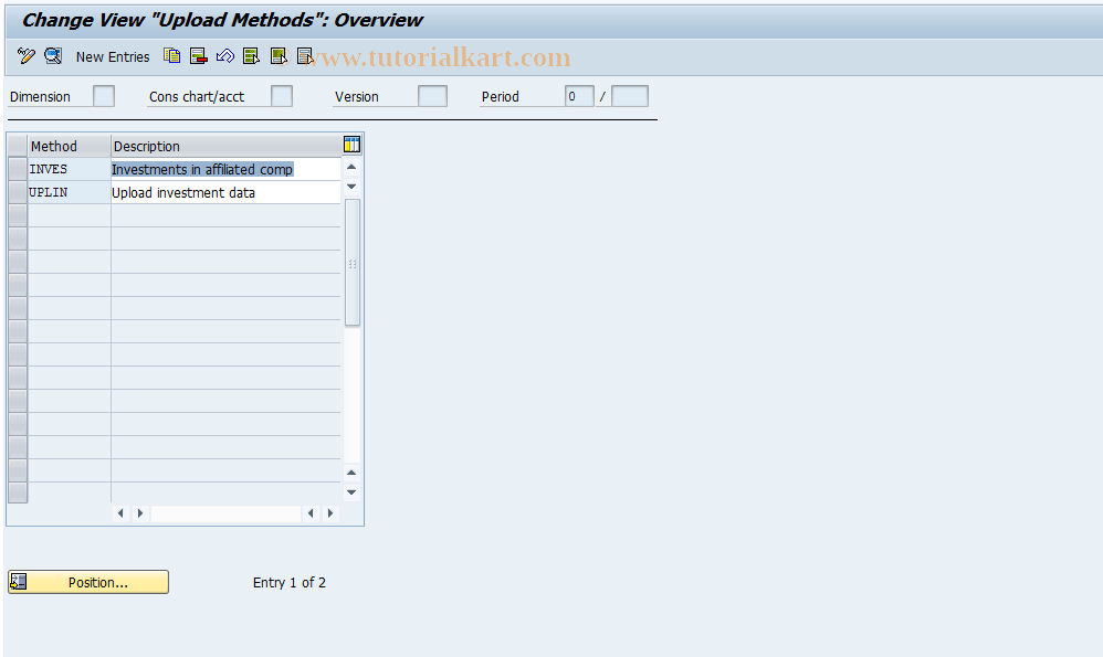 SAP TCode CX3F0 - Upload Methods - Chgs in Investments