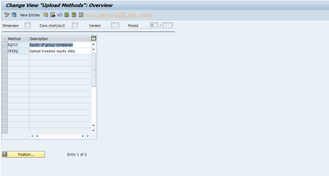 SAP TCode CX3F1 - Upload Methods - Changes in Equity