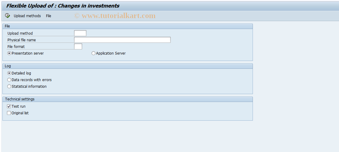 SAP TCode CX3F3 - Upload Changes in Investments