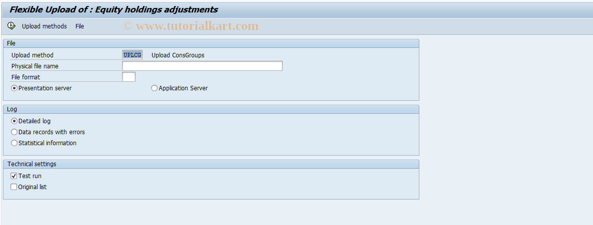 SAP TCode CX3F5 - Upload Equity Holdings Adjustments