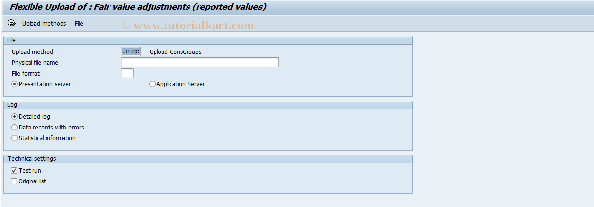 SAP TCode CX3FD - Upload Fair Value Adjustments(Value)