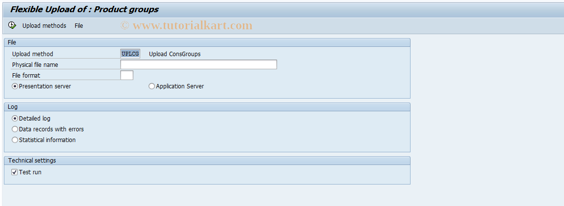 SAP TCode CX3FF - Upload Product Groups