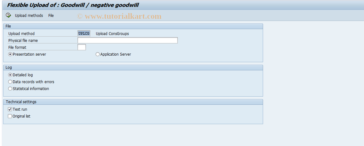 SAP TCode CX3FJ - Upload Goodwill