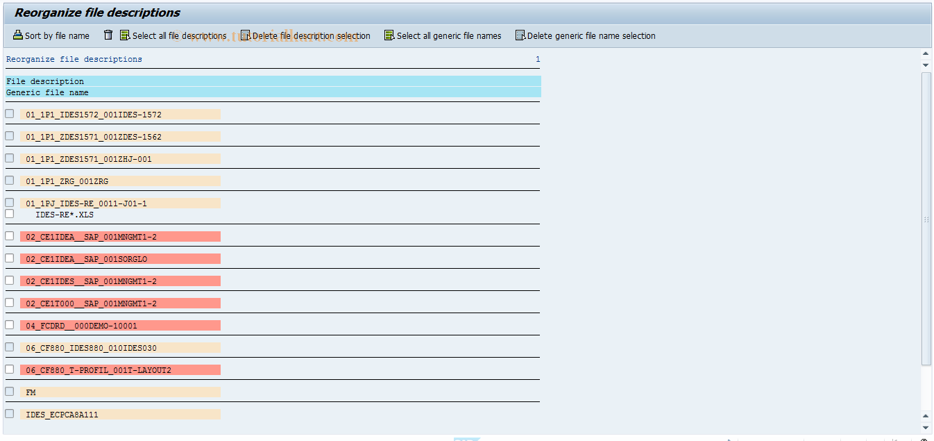 SAP TCode CX3O0 - Online Entry: Reorg File Descript.