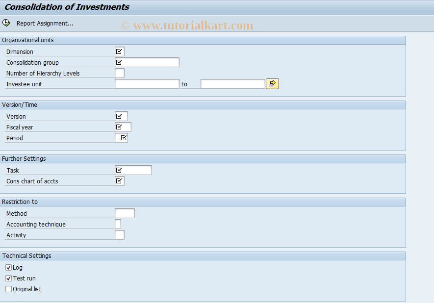 SAP TCode CX57 - Consolidation of investments