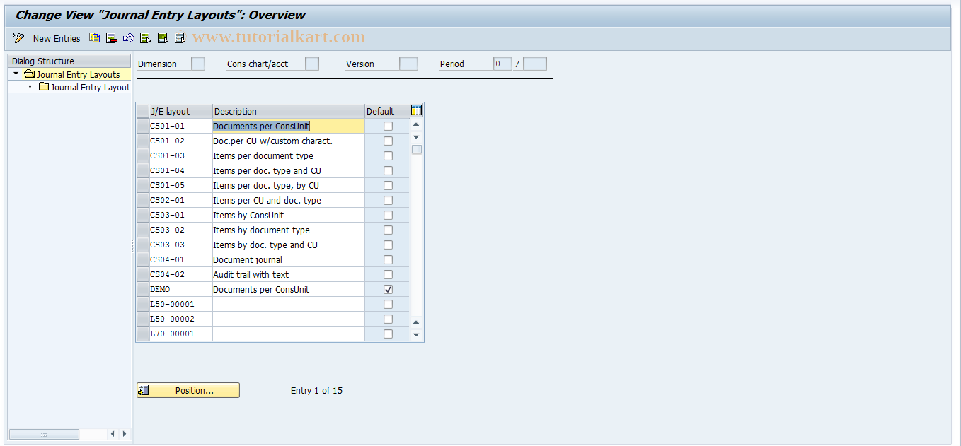 SAP TCode CX59 - Journal Entry Layouts