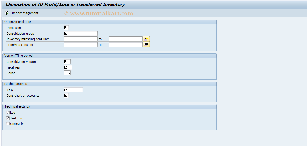 SAP TCode CX5U0 - Elim. of IU Profit/Loss in Inventory