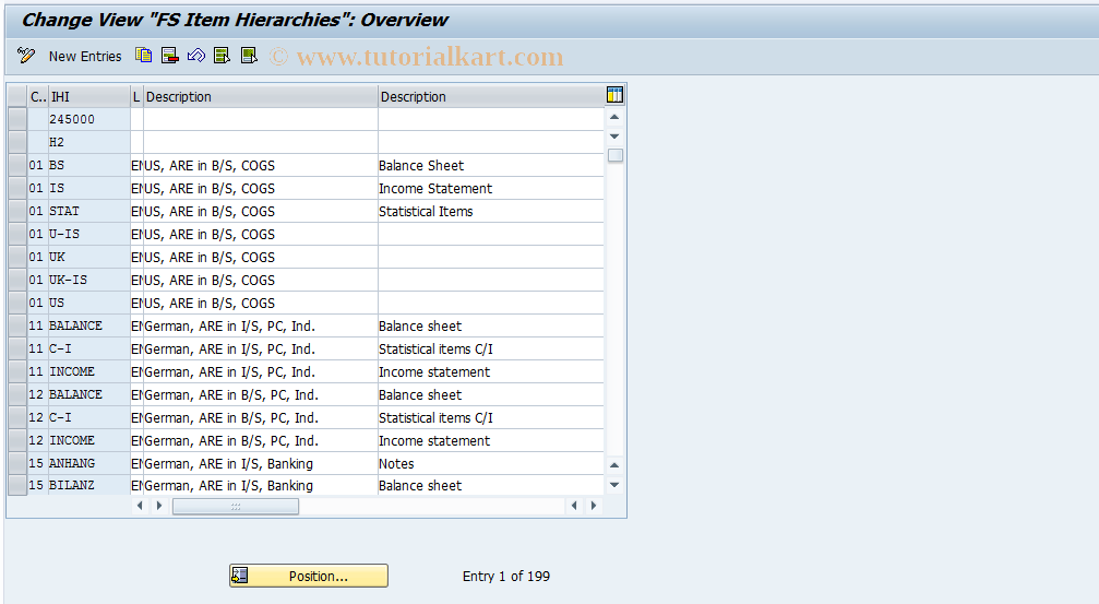 SAP TCode CXA1 - FS item hierarchies