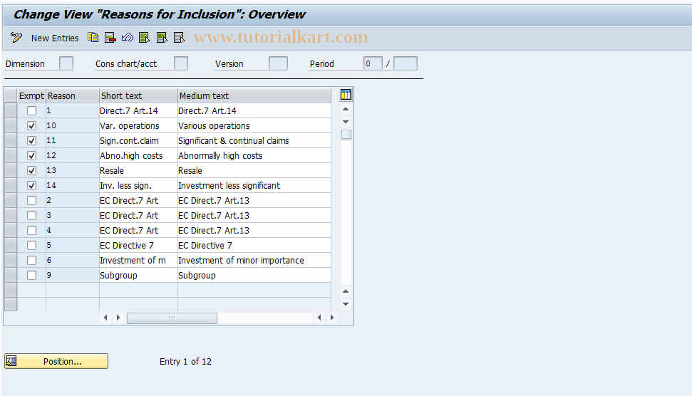 SAP TCode CXA9 - Reasons for Inclusion