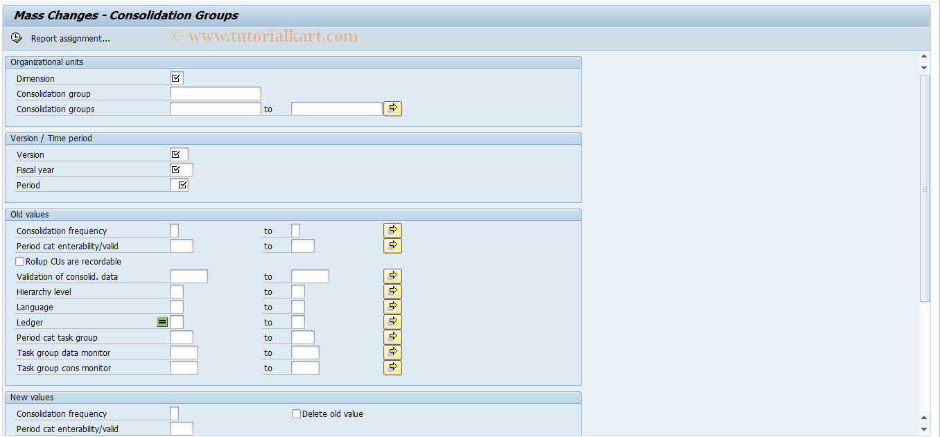 SAP TCode CXAS - Mass Changes - Cons Groups