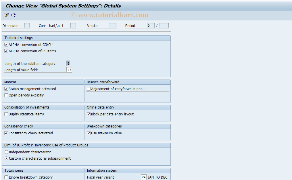 SAP TCode CXB3 - Global System Settings