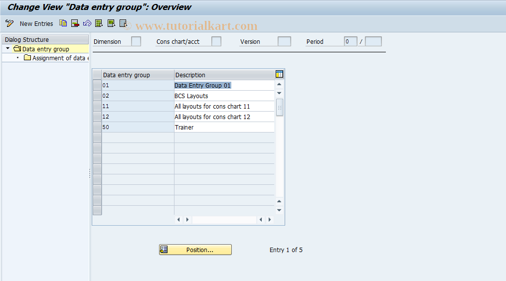 SAP TCode CXC2 - Data Entry Groups