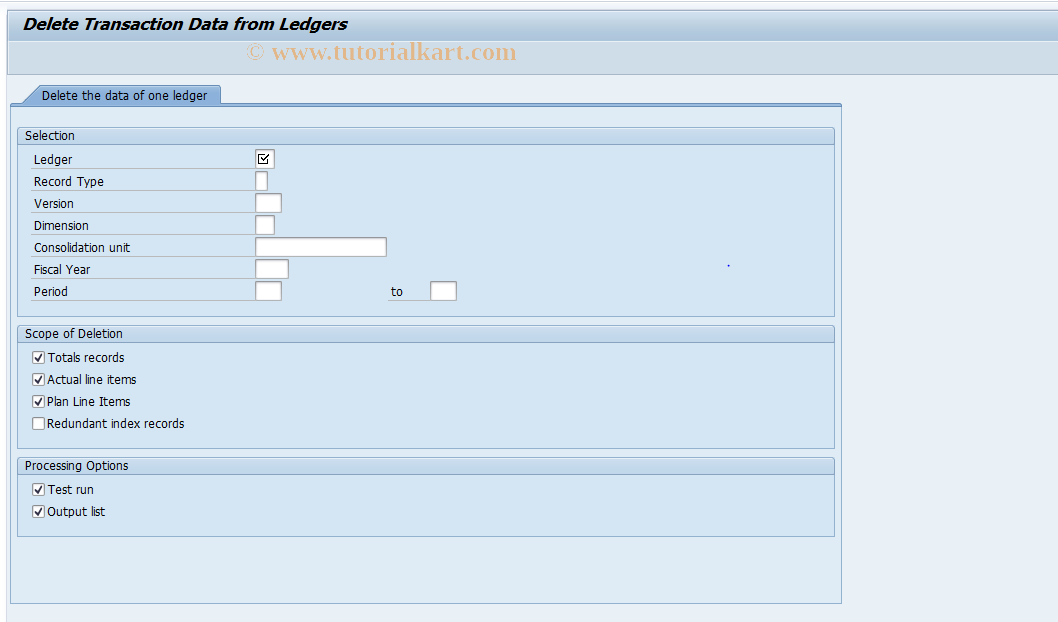 SAP TCode CXDL - Delete transaction data in Cons ledger