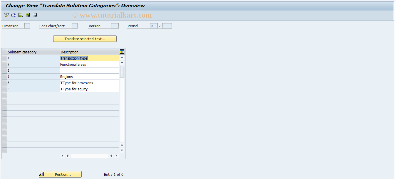 SAP TCode CXDT_TF110 - Translation: Subitems