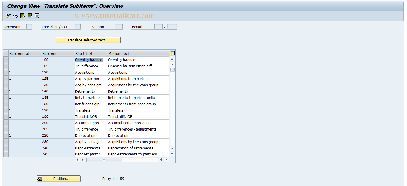 SAP TCode CXDT_TF115 - Translation: Subitems