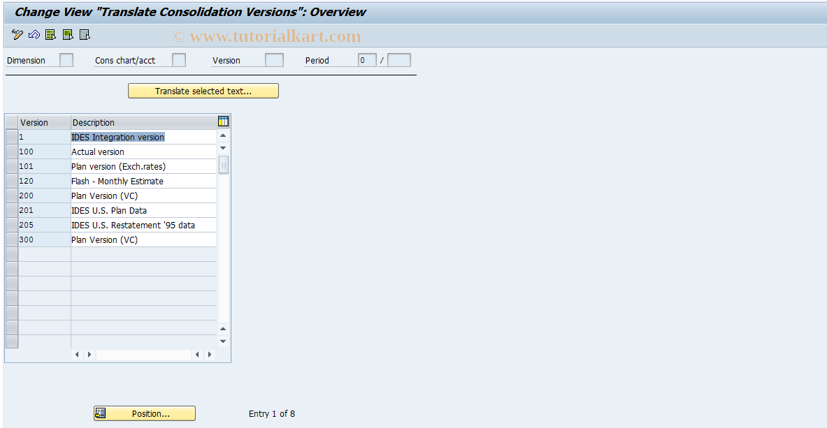 SAP TCode CXDT_TF200 - Translation: Versions