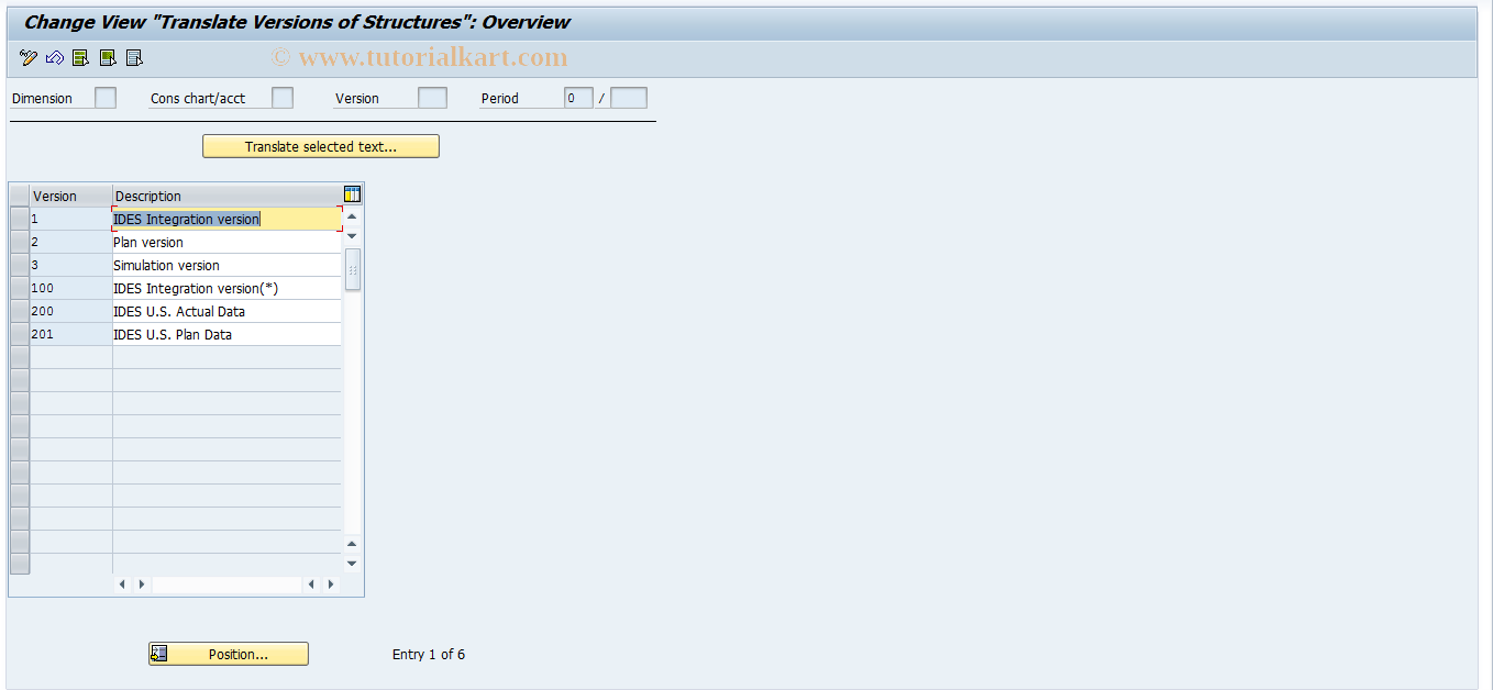 SAP TCode CXDT_TF202 - Translate: Versions of Structures