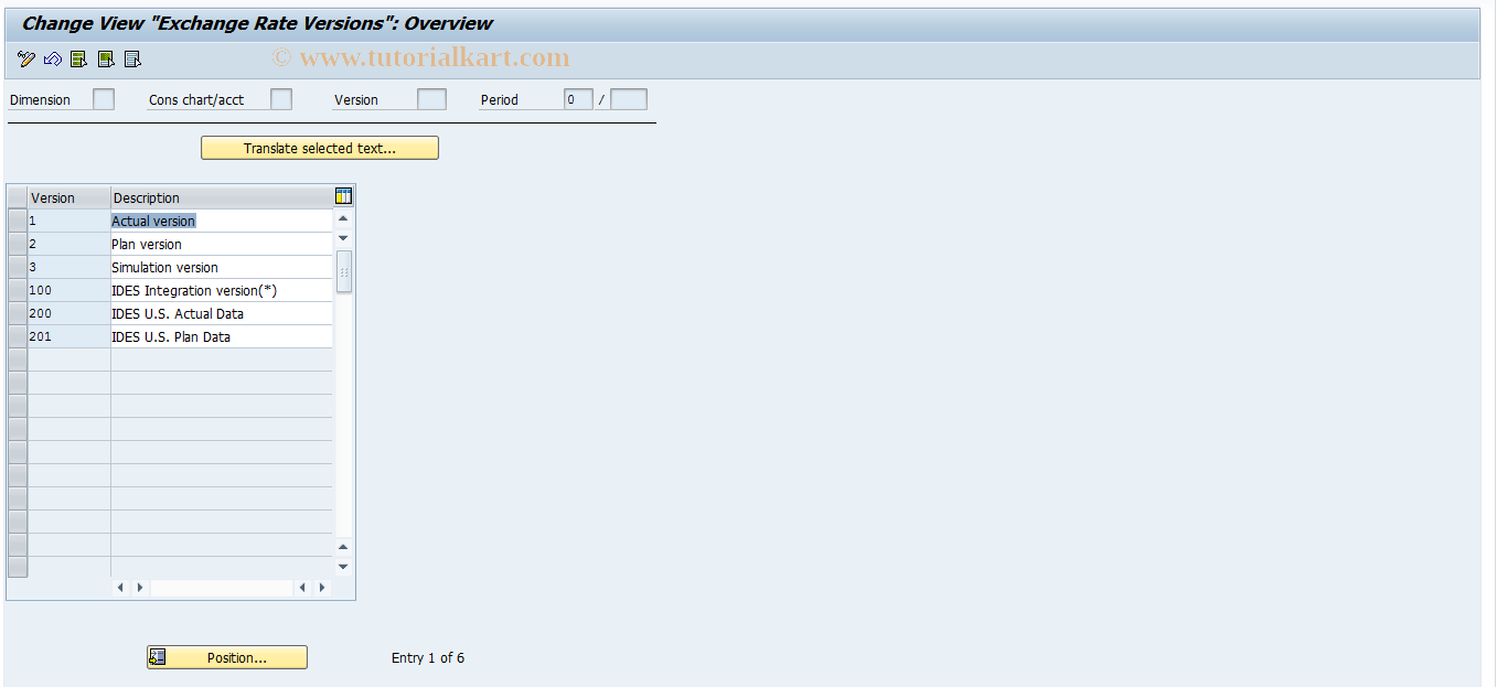 SAP TCode CXDT_TF208 - Translate: Versions of Exch. Rates